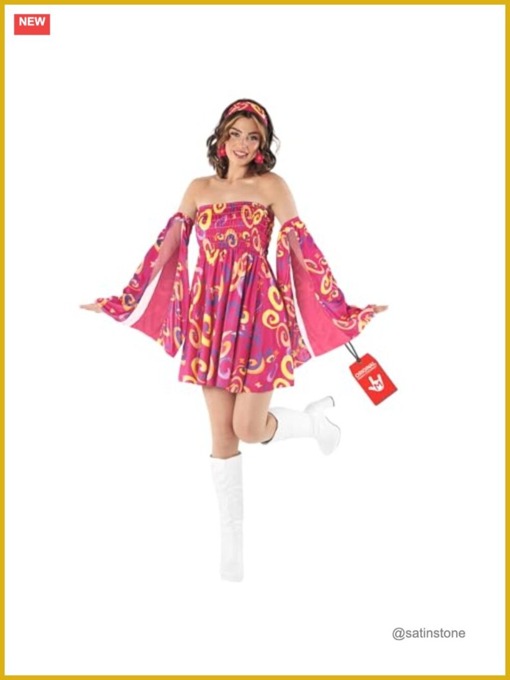 70s Disco Costume Dress Set Women Hippie Go Go Dress Party